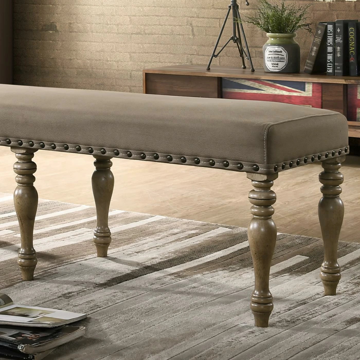 Deals π₯ Dining Bench Roundhill Furniture Birmingham Upholstered Bench With Nailhead Trim π - Image 4