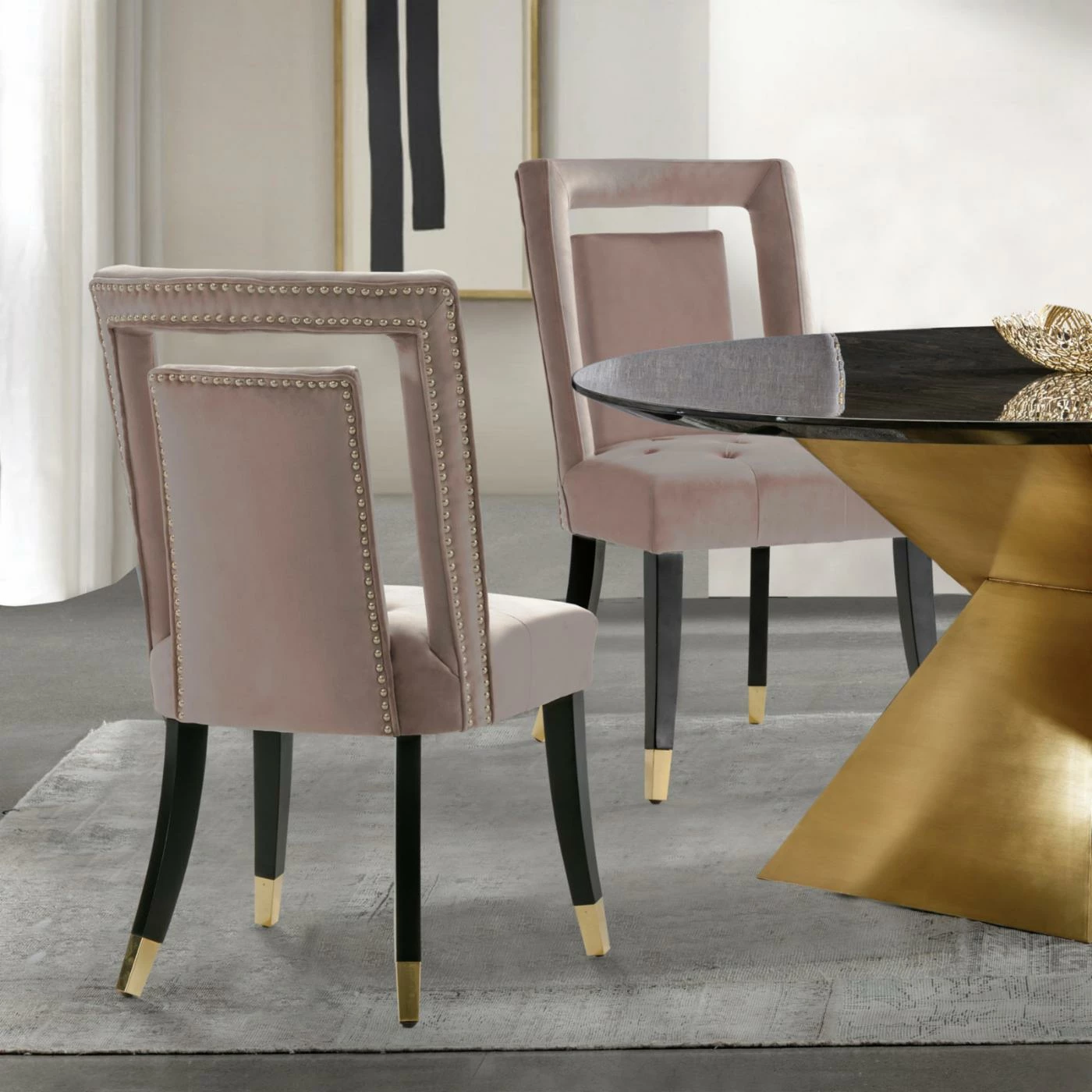 Discount π Casual Dining Chairs Chic Home Ellie Velvet Upholstered Nailhead Trim Dining Chair - Set Of 2 π€© - Image 3