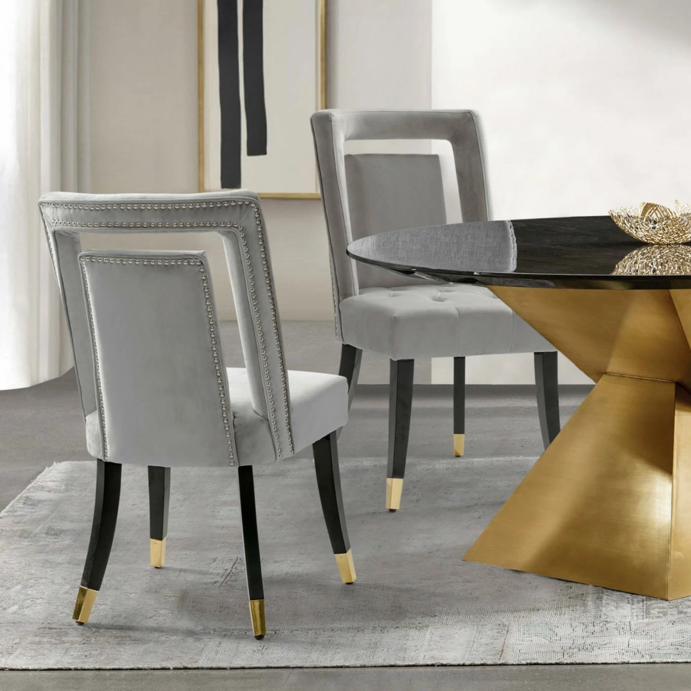 Discount π Casual Dining Chairs Chic Home Ellie Velvet Upholstered Nailhead Trim Dining Chair - Set Of 2 π€© - Image 2