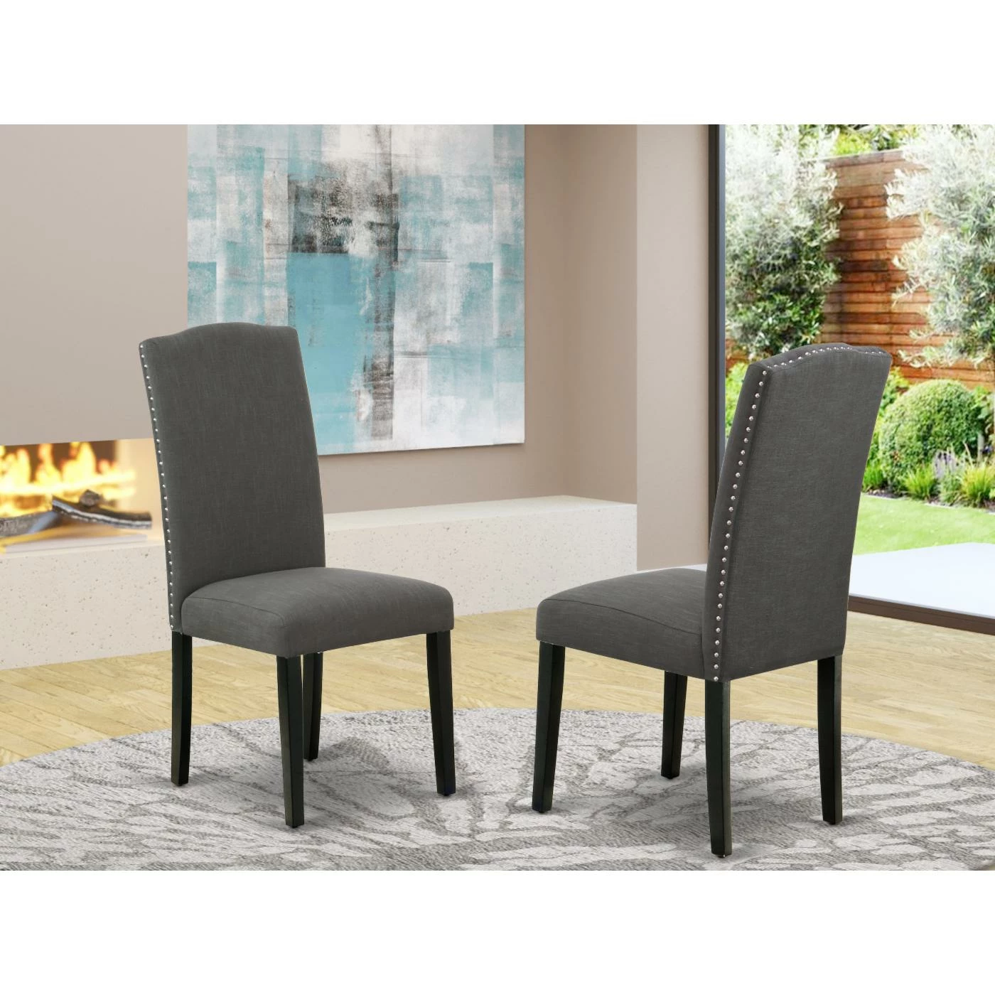 Promo π Formal Dining Chairs East West Furniture Encinal Fabric Parson Chair - Set Of 2 π - Image 2
