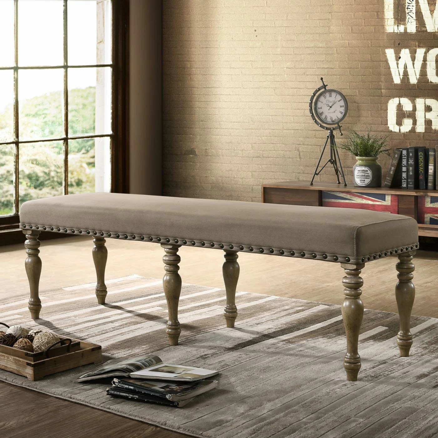 Deals π₯ Dining Bench Roundhill Furniture Birmingham Upholstered Bench With Nailhead Trim π - Image 2