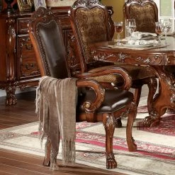 Promo 🌟 Formal Dining Chairs Acme Furniture Dresden Leather Dining Arm Chairs - Set Of 2 🎁