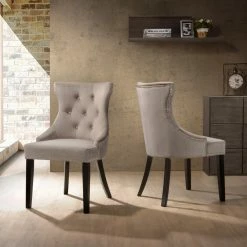Best reviews of ⭐ Carolina Chair & Table Co. Side Chairs Carolina Chair & Table Co. Bartlett Tufted Back Linen Dining Chair - Set Of 2 😀