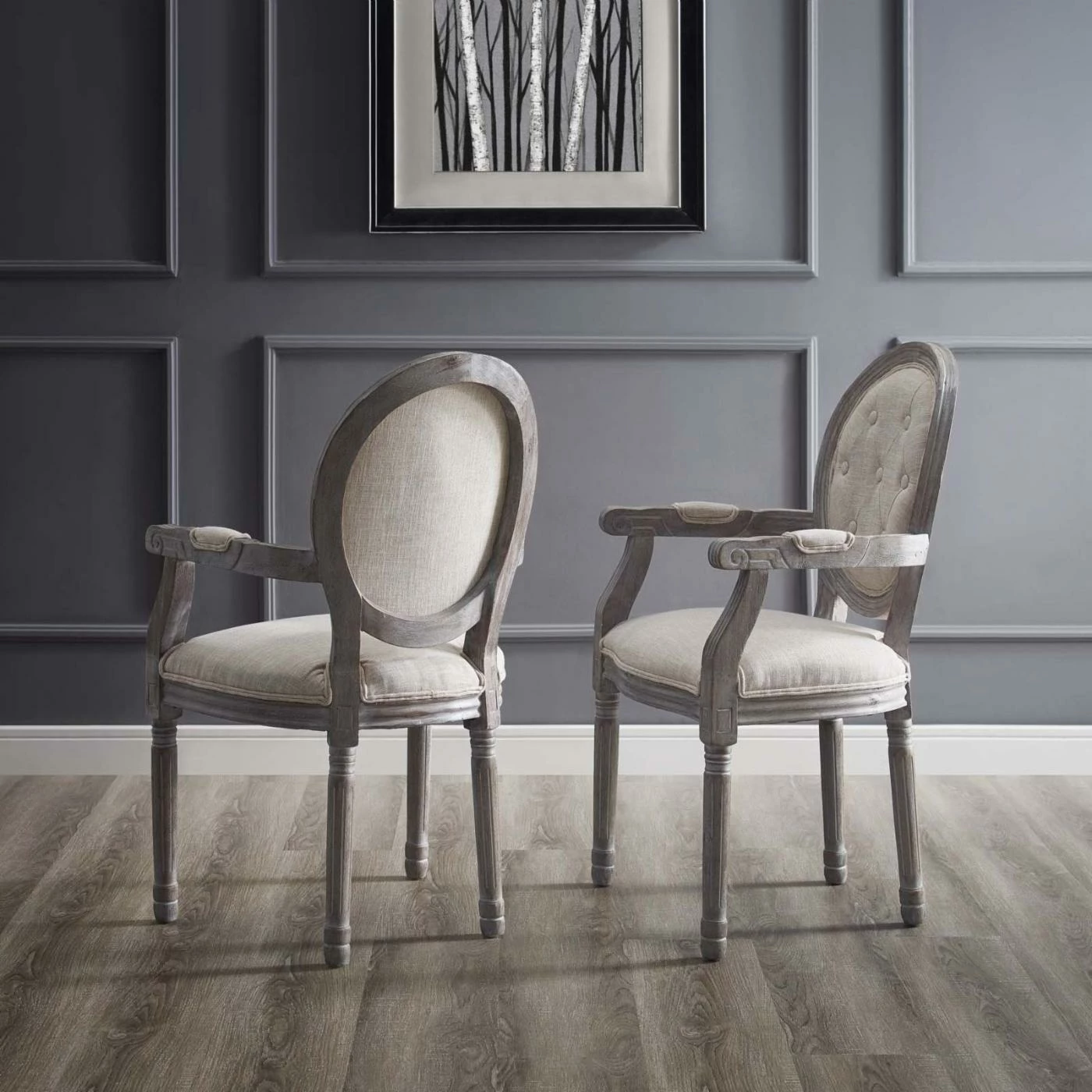 Discount 𧨠Formal Dining Chairs Modway Arise Vintage French Upholstered Fabric Dining Arm Chair βοΈ