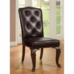 Cheap 👏 Side Chairs Furniture Of America Berkshire Faux Leather Dining Chairs - Brown Cherry - Set Of 2 🤩