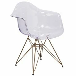 Budget 🎉 Casual Dining Chairs Flash Furniture Allure Series Transparent Side Chair With Gold Frame ⌛