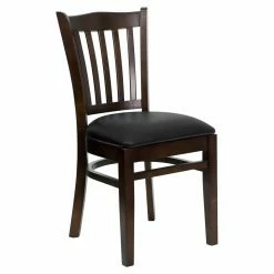 Deals ✔️ Side Chairs Flash Furniture Hercules 19.25 In. Walnut Vertical Slat Back Restaurant Chair With Vinyl Seat 😉