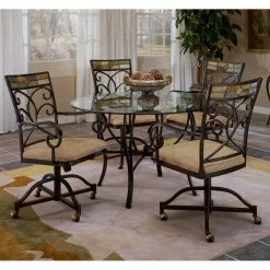 New 💯 Hillsdale Furniture Casual Dining Chairs Hillsdale Pompei Caster Dining Chair - Set Of 2 - Black Gold & Slate Mosaic ⌛