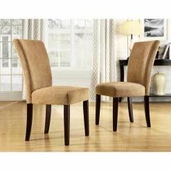 Deals 🎉 Casual Dining Chairs HN Home Tyler Transitional Royal Camel Chenille Parson Chairs - Espresso - Set Of 2 ⭐