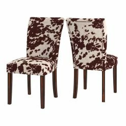 Brand new 🎁 Casual Dining Chairs Weston Home Royal Cow Hide Fabric Parson Chairs - Espresso - Set Of 2 🎉