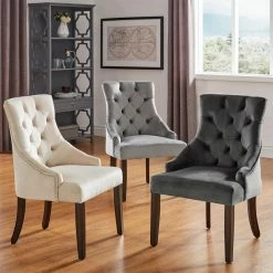 Outlet 😉 Side Chairs Chelsea Lane Velvet Curved Back Tufted Dining Chair - Set Of 2 🥰