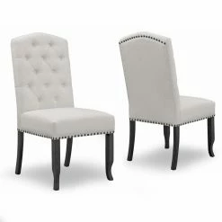 Discount 🎉 Side Chairs Glamour Home Aleeya 19 In. Fabric Dining Chair With Tufted Buttons And Nail Head Accent - Set Of 2 ✔️