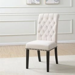 Discount 🎁 Side Chairs Glamour Home Aleki 18 In. Fabric Dining Chair Roll Back With Tufted Buttons And Nail Heads - Set Of 2 😍