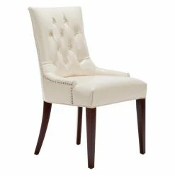Best Sale 🔔 Formal Dining Chairs Safavieh Amanda Faux Leather Cream Tufted Chair 🧨